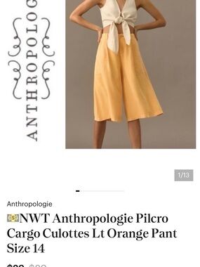 💵NWT Anthropologie Pilcro Cargo Culottes Lt Orange Pant Size 14